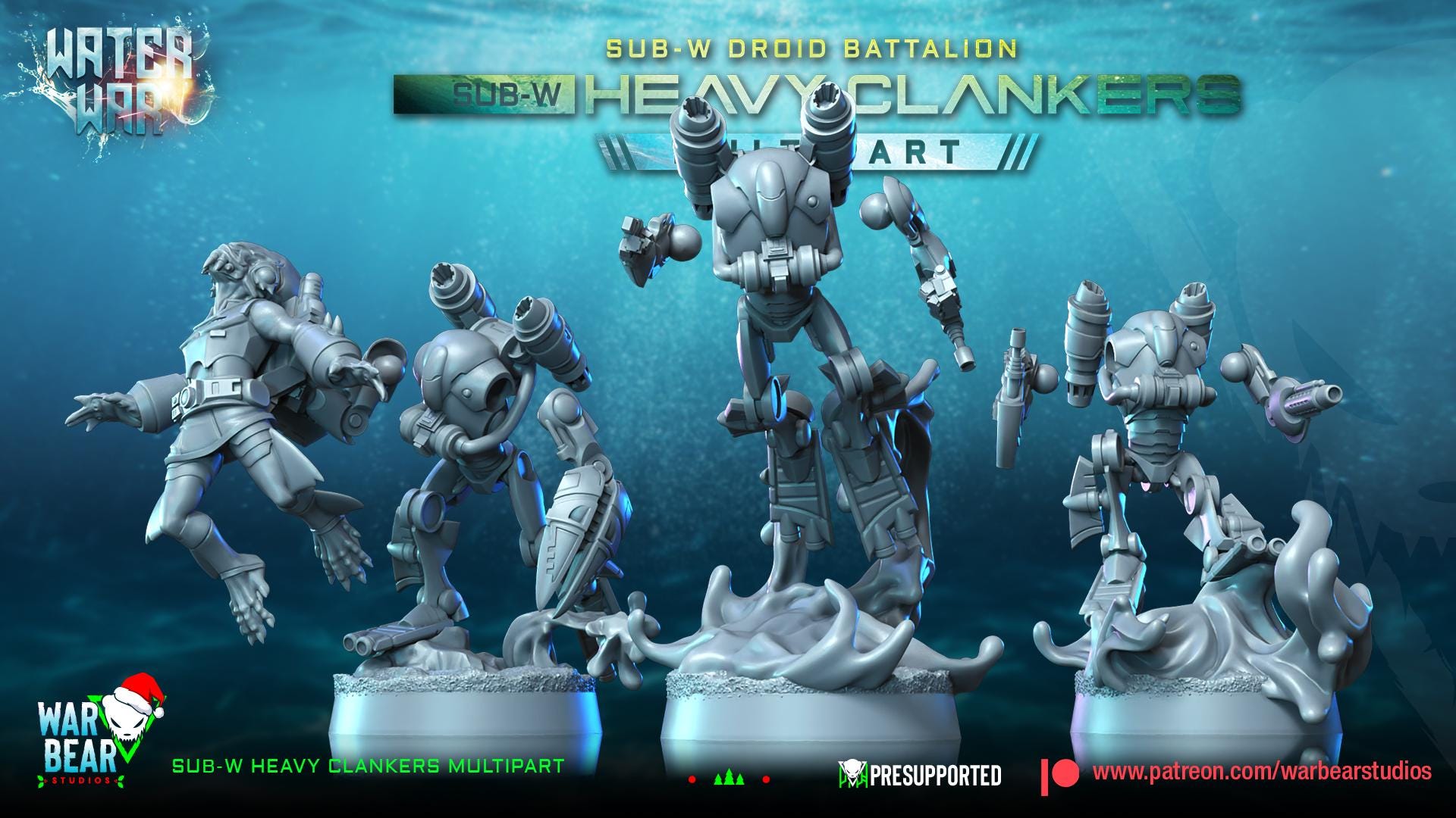Sub--W Heavy Clankers (Unipart) - Set of 7 - Aqua Strike Force Alpha (Sculpted by War Bear Studios)