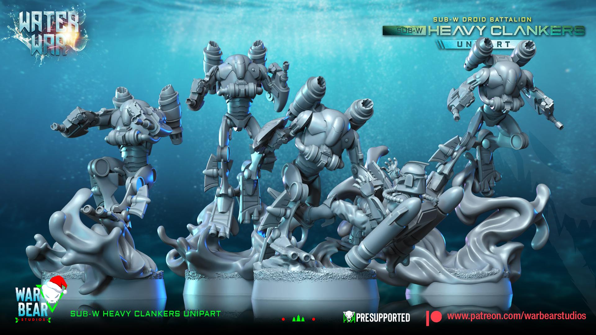 Sub--W Heavy Clankers (Unipart) - Set of 7 - Aqua Strike Force Alpha (Sculpted by War Bear Studios)