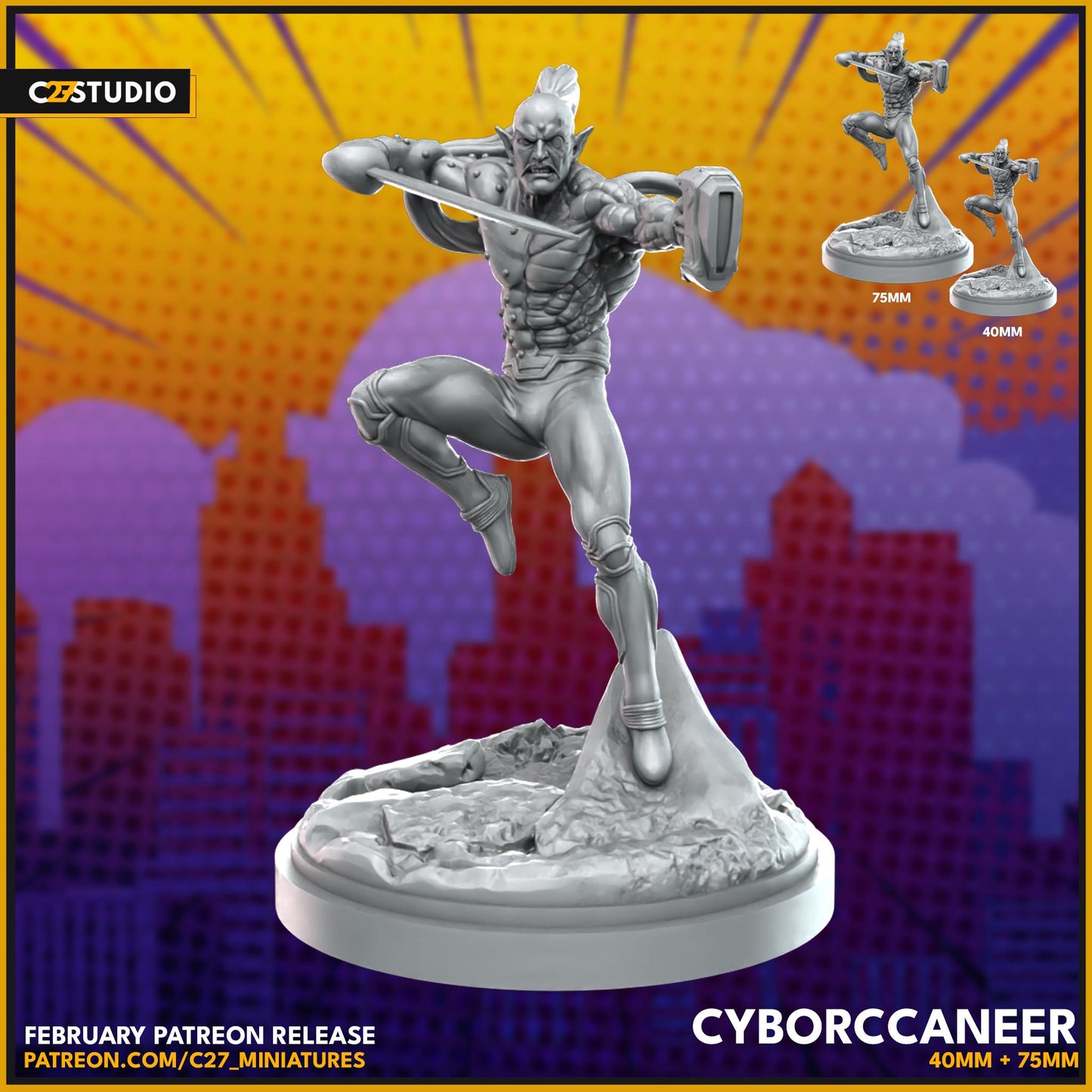 Raza Longknife / Cyborcaneer - 40mm miniature (sculpted by C27 collectibles) (Crisis Protocol Proxy/Alternative)