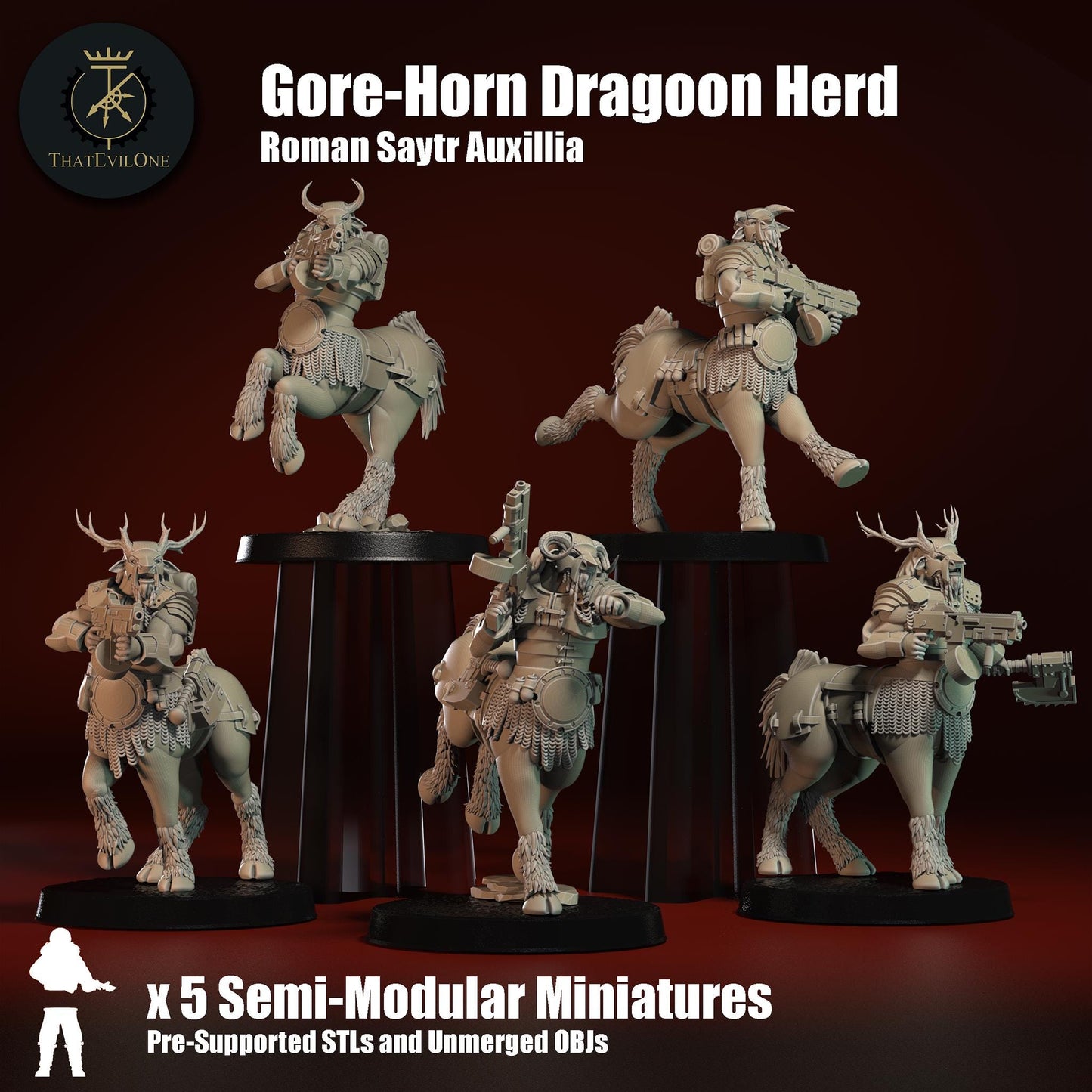 Roman Modular Satyr Gore-Horn Dragoon Herd (5) (sculpted by That Evil One)