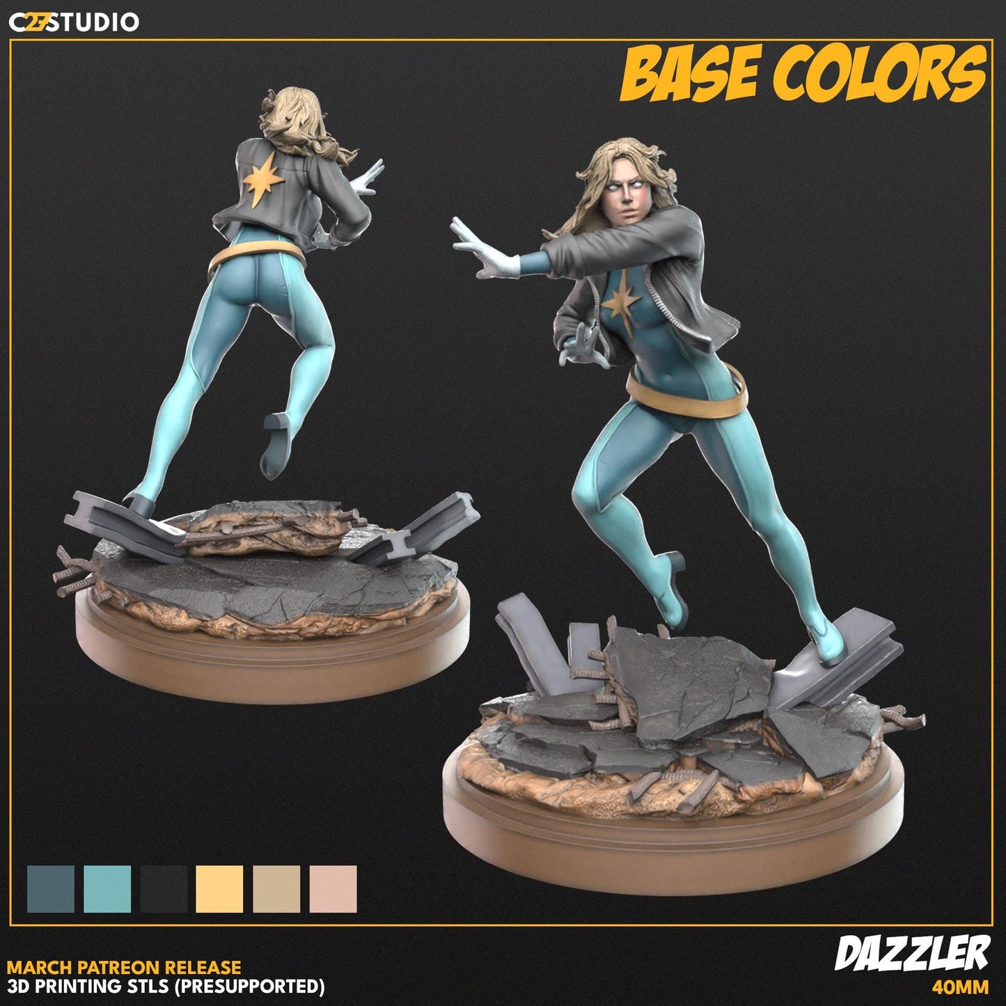 Dazzler / Popstar Supreme 40mm miniature (sculpted by C27 collectibles) (Crisis Protocol Proxy/Alternative)