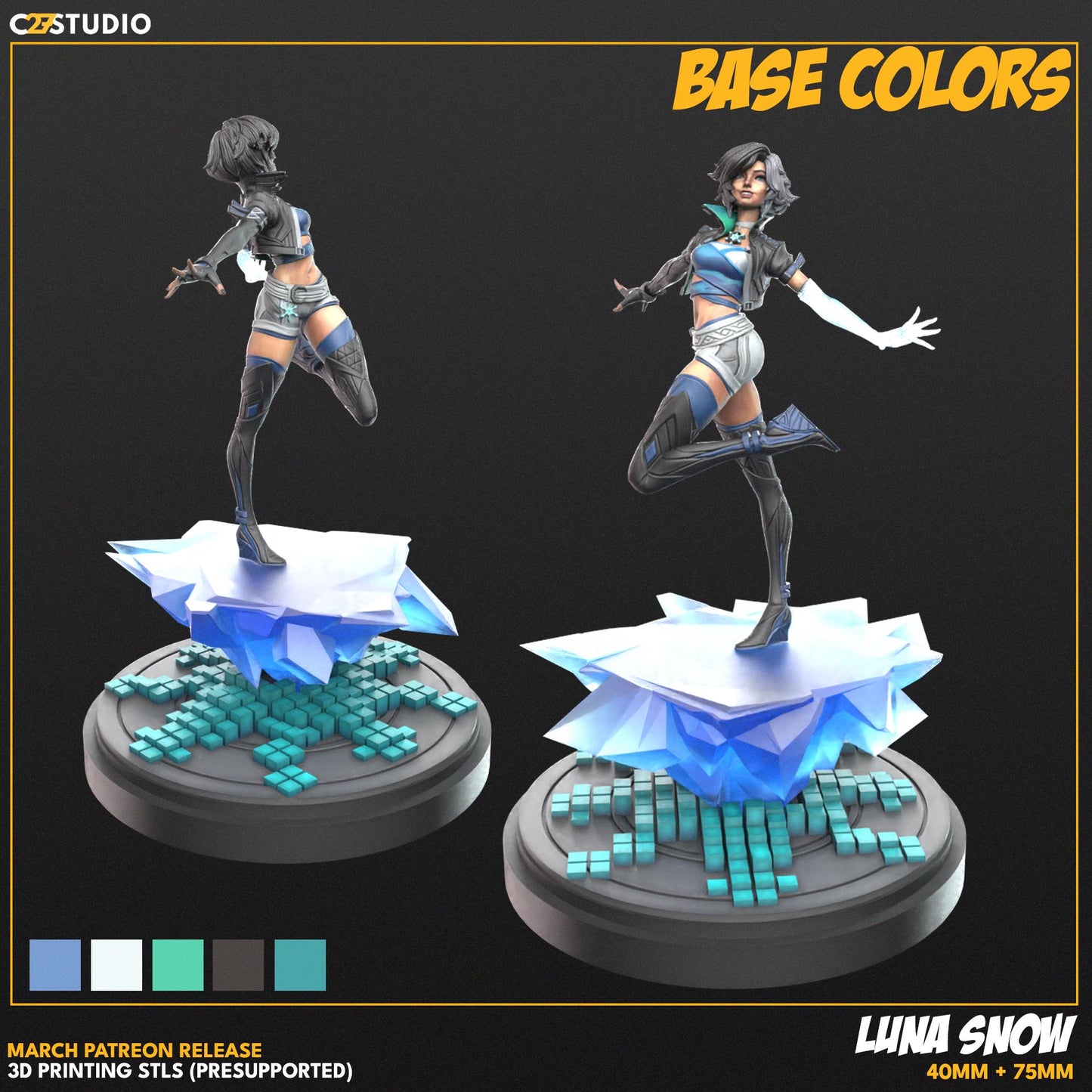 Luna Snow / Chill Beats 40mm miniature (sculpted by C27 collectibles) (Marvel Rivals/Crisis Protocol Proxy/Alternative)