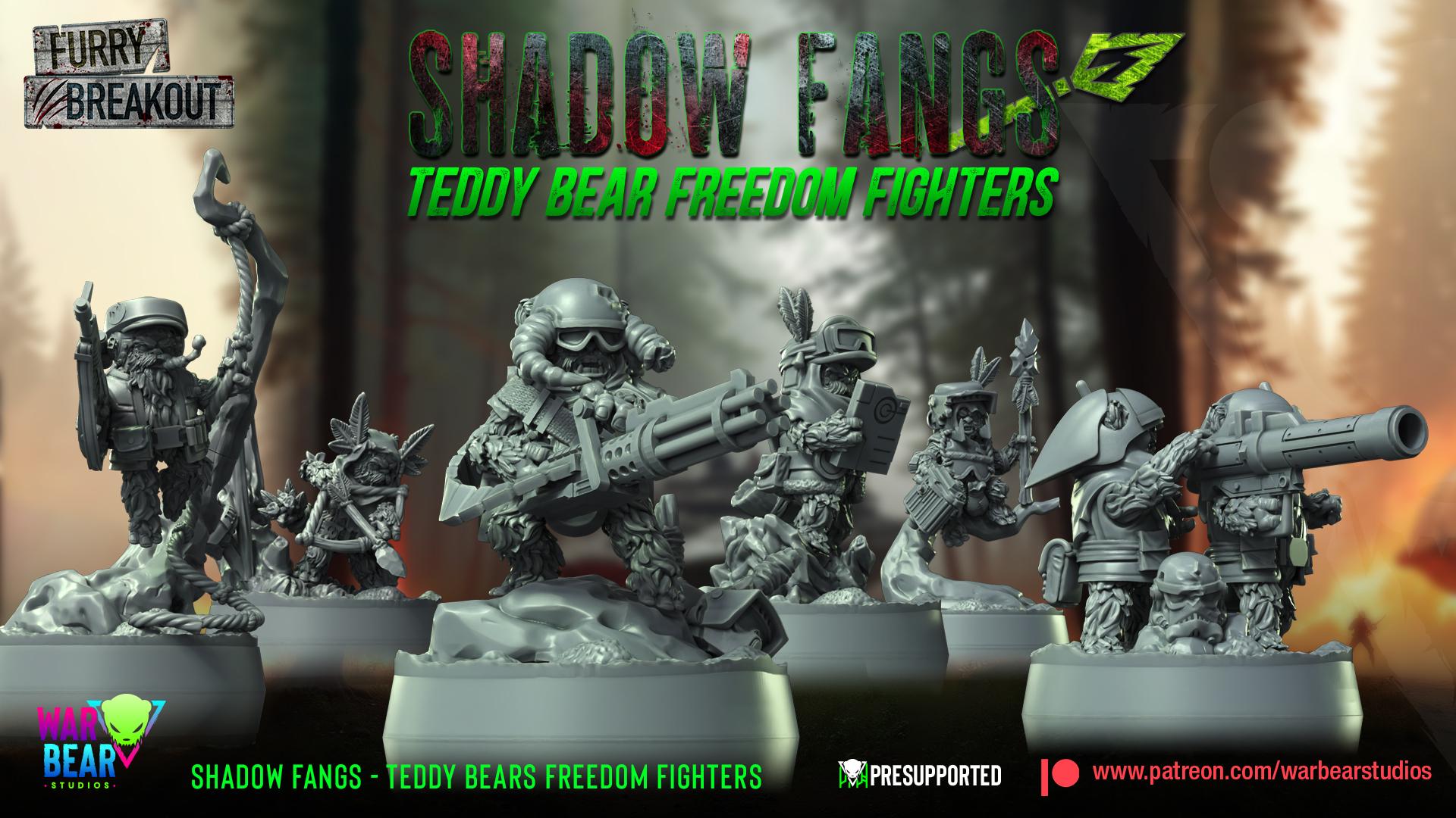 Shadow Fangs Teddy Bear Freedom Fighters - set of 6 (Sculpted by War Bear Studios)