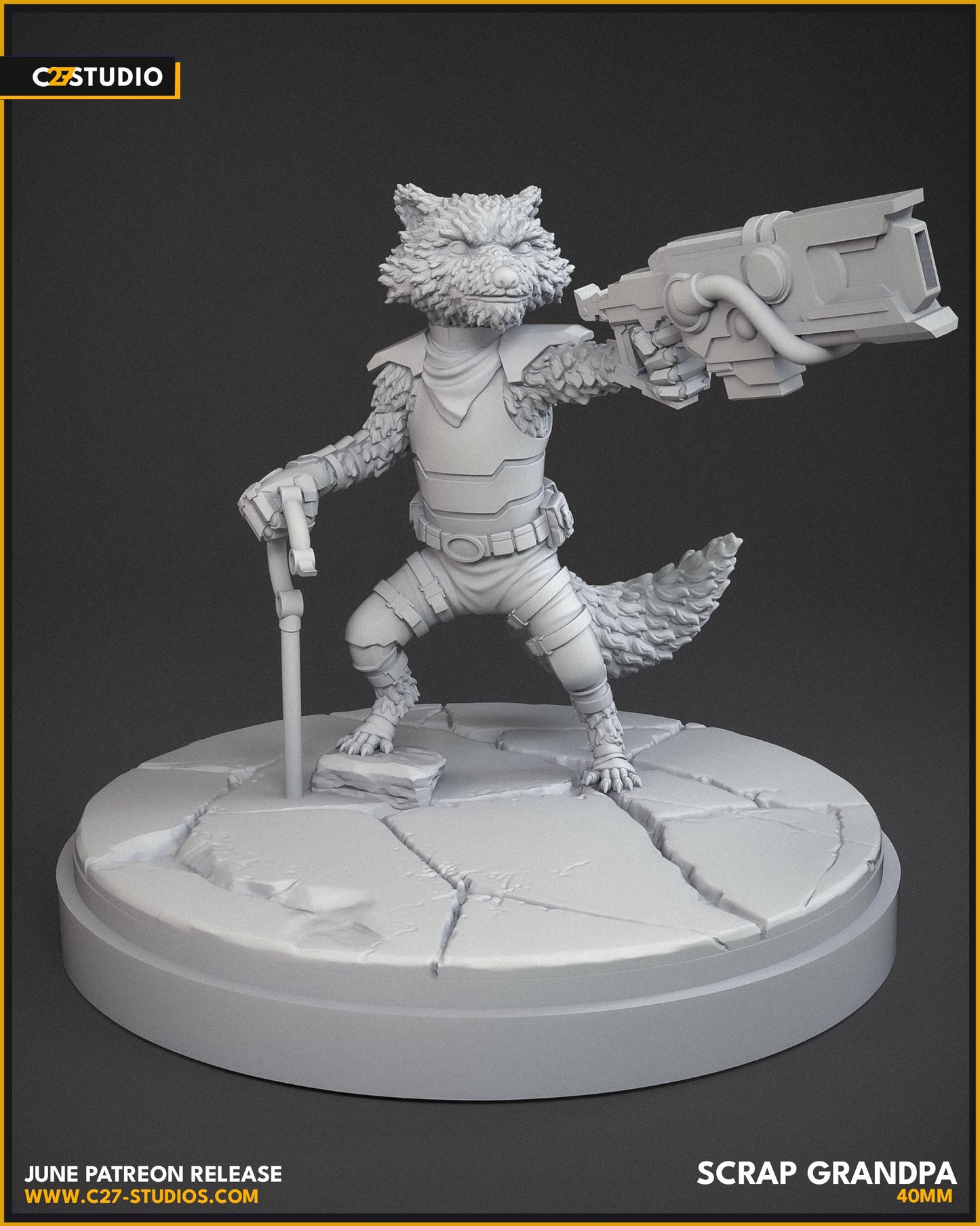 Wastelanders Rocket Racoon / Scrap Grandpa 40mm miniature (sculpted by C27 collectibles) (Crisis Protocol Proxy/Alternative)