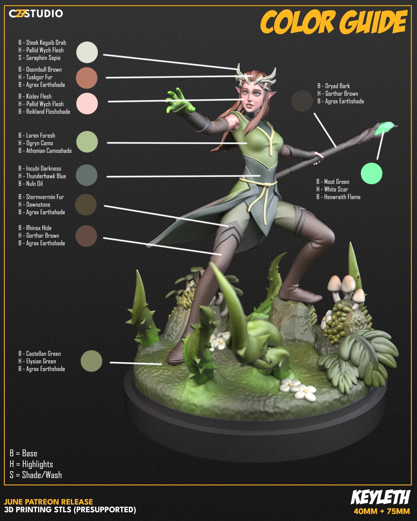 Keyleth / Nature's Wrath 40mm - 75mm - 1/10th miniature (sculpted by C27 collectibles) (Crisis Protocol Proxy/Alternative)