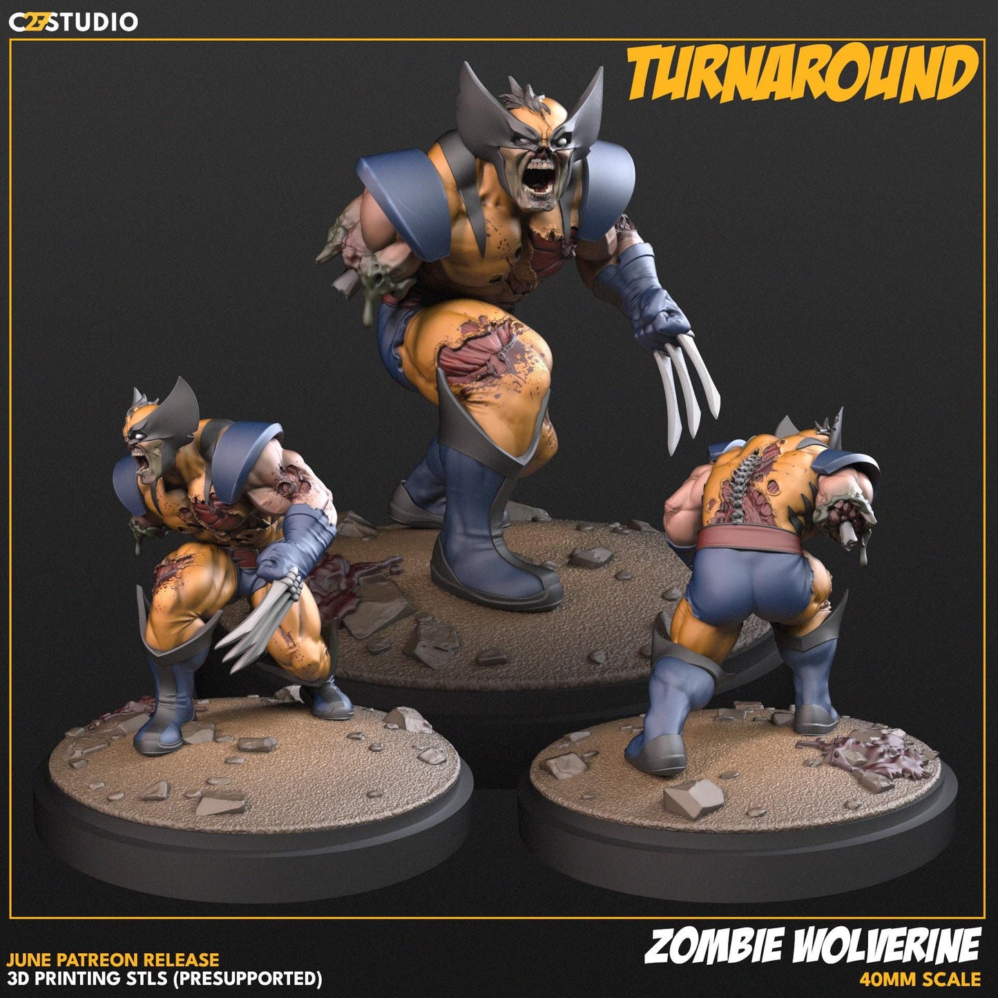 Zombie Wolverine / Bub's Brains 40mm miniature (sculpted by C27 collectibles) (Crisis Protocol Proxy/Alternative)