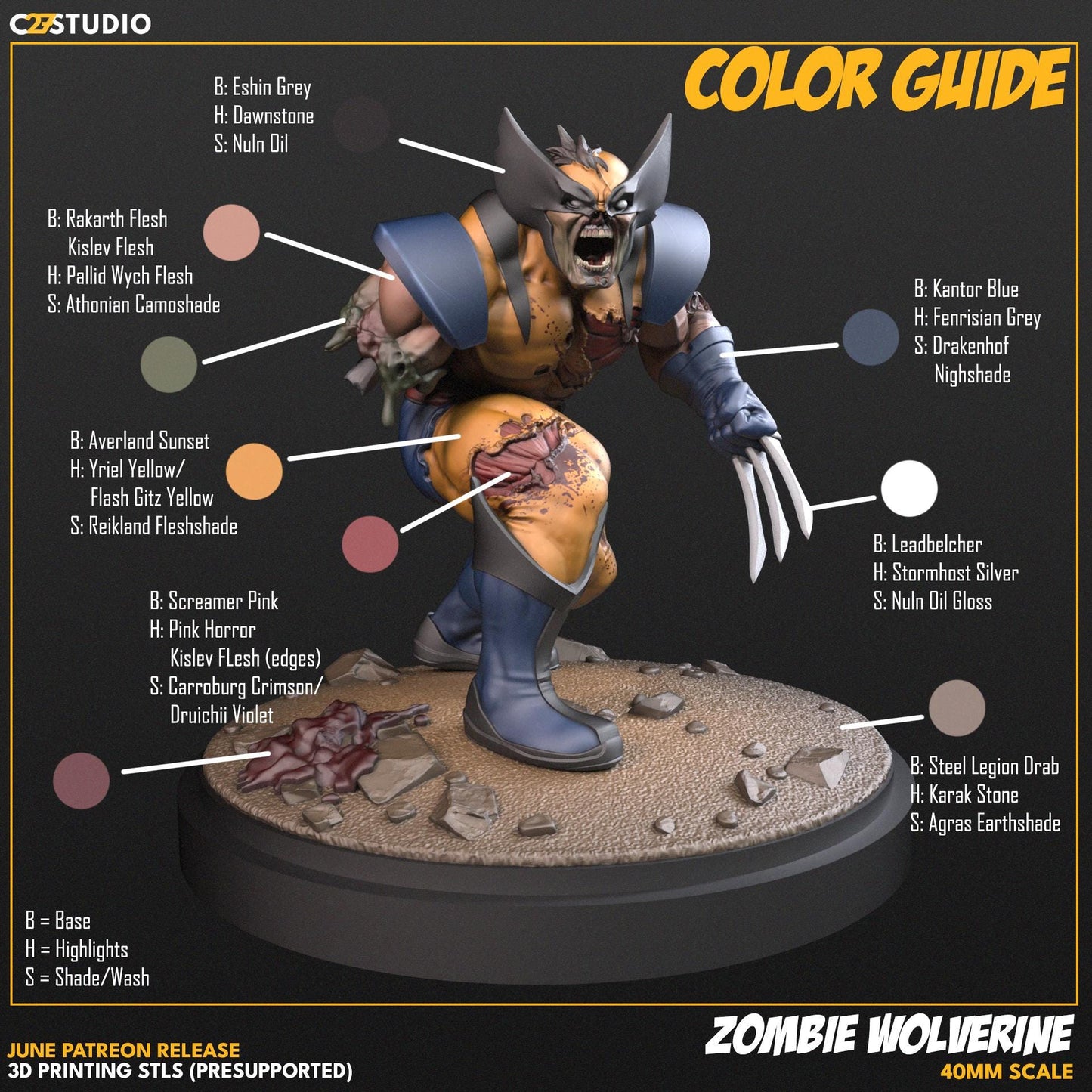 Zombie Wolverine / Bub's Brains 40mm miniature (sculpted by C27 collectibles) (Crisis Protocol Proxy/Alternative)
