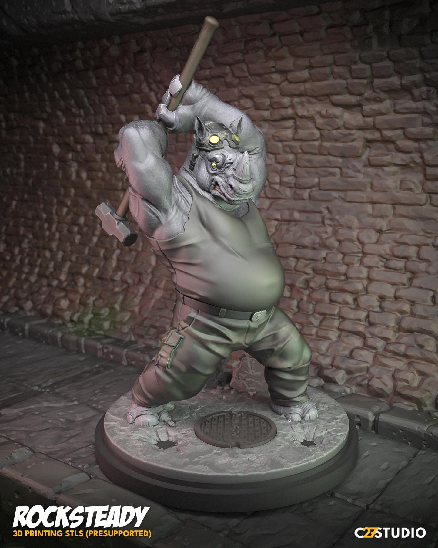 Rocksteady / Rhinosaur 40mm miniature (sculpted by C27 collectibles) (Crisis Protocol Proxy/Alternative)