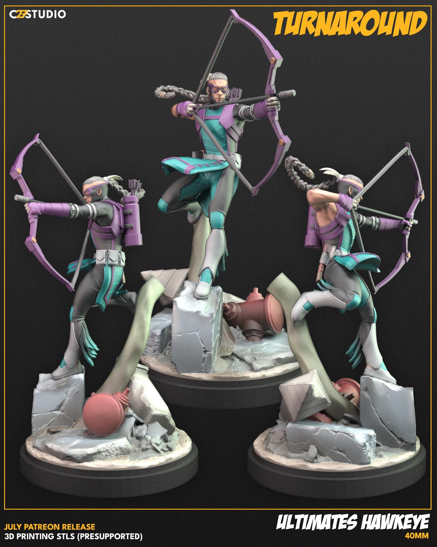 Ultimates Hawkeye / Quipshot 40mm miniature (sculpted by C27 collectibles) (Crisis Protocol Proxy/Alternative)