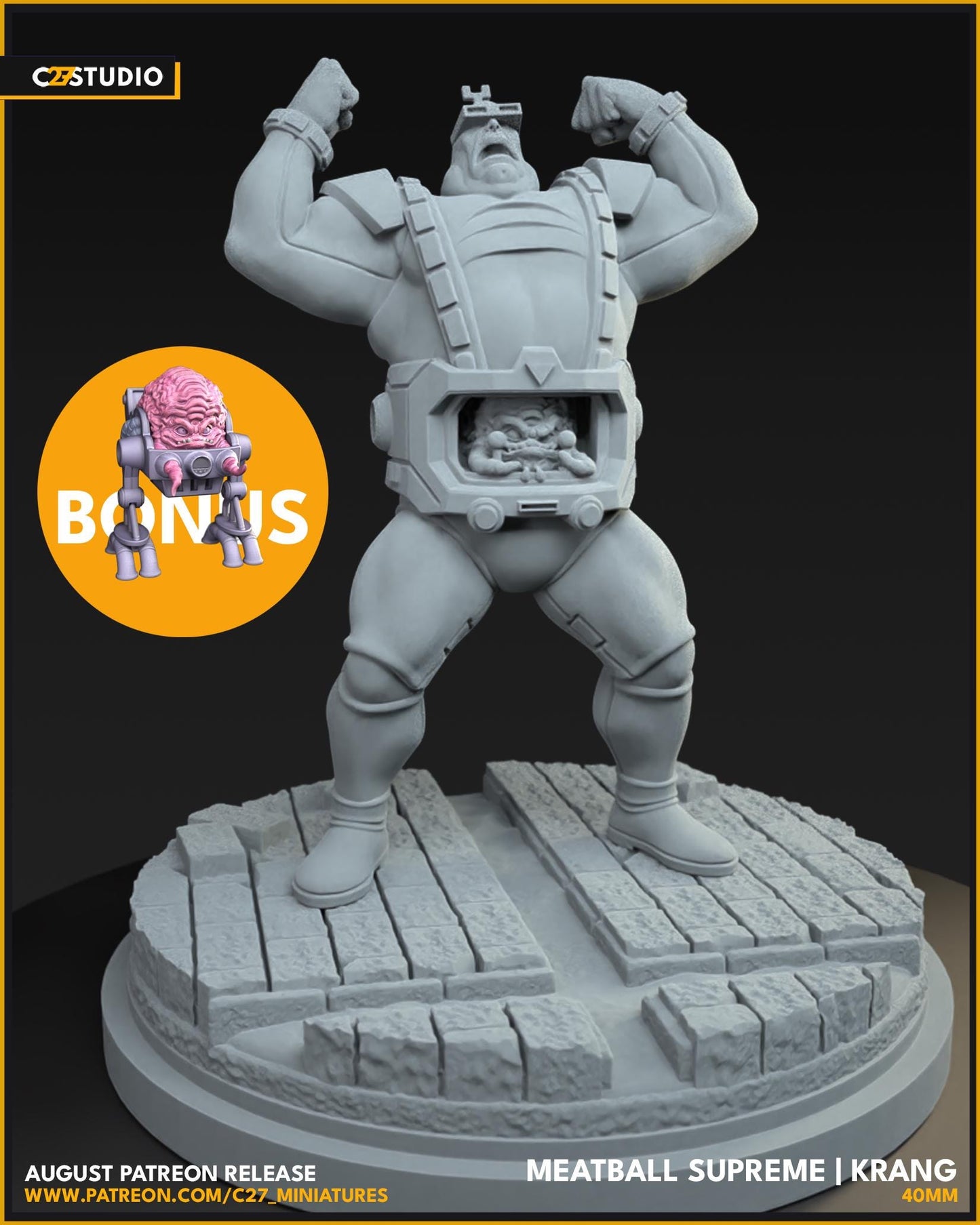 Krang / Meatball Supreme 40mm miniature (sculpted by C27 collectibles) (Crisis Protocol Proxy/Alternative)