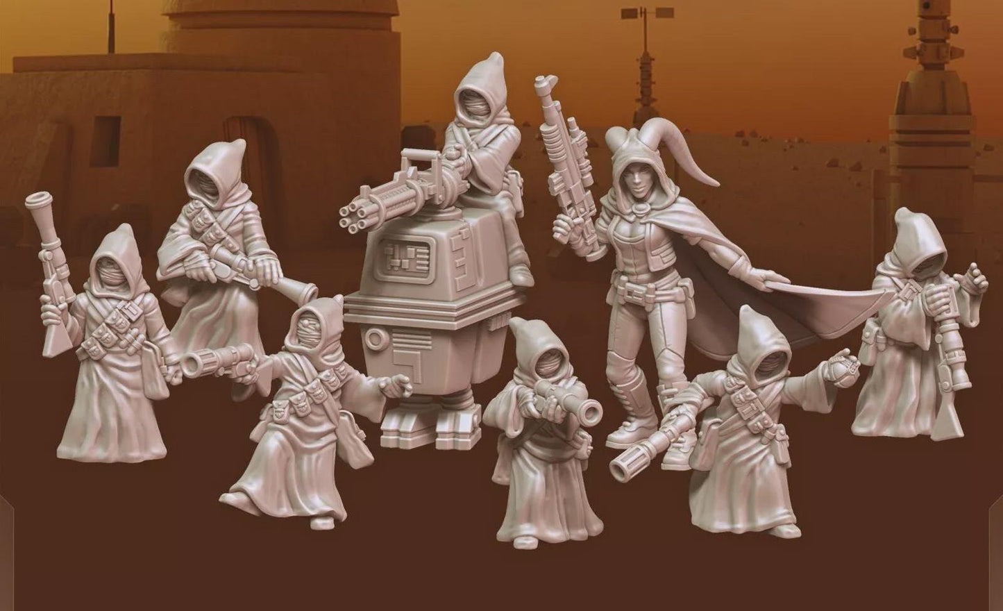 Sandi Gold and the 7 Jawa - set of 8 (Sculpted by Anvilrage Studios)