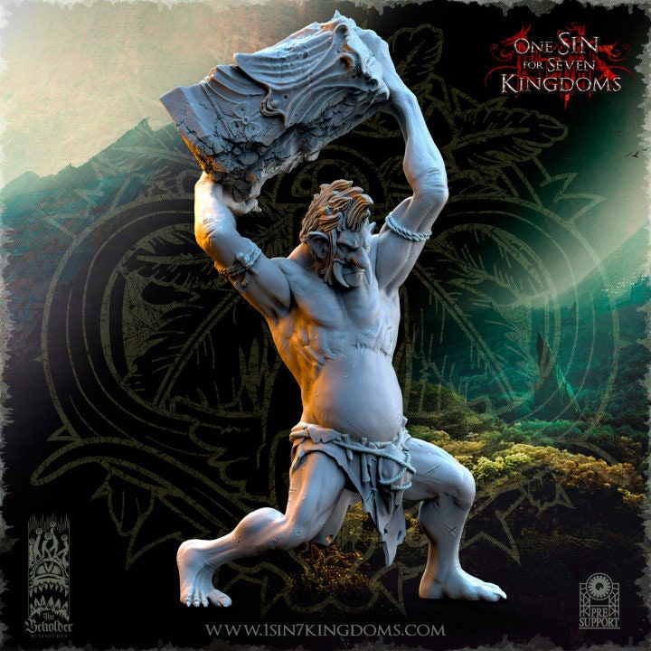 Mountain Troll with rock (sculpted by Beholder Miniatures)
