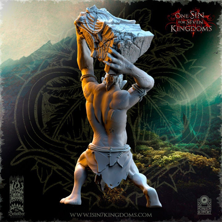 Mountain Troll with rock (sculpted by Beholder Miniatures)
