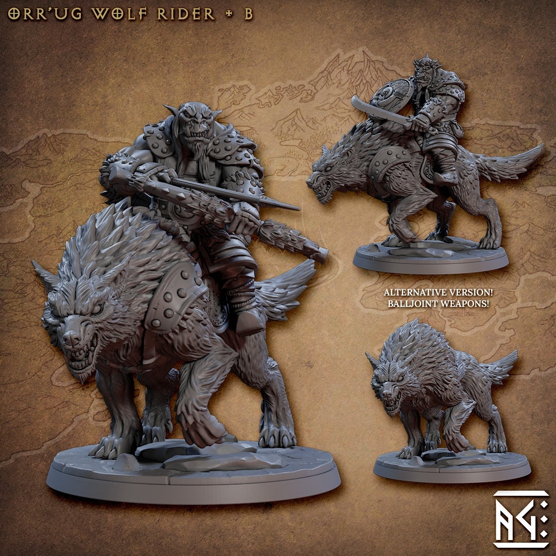 Orr'ug Wolf Rider B - Nomad Orr'ugs (50mm base) (sculpted by Artisans Guild)