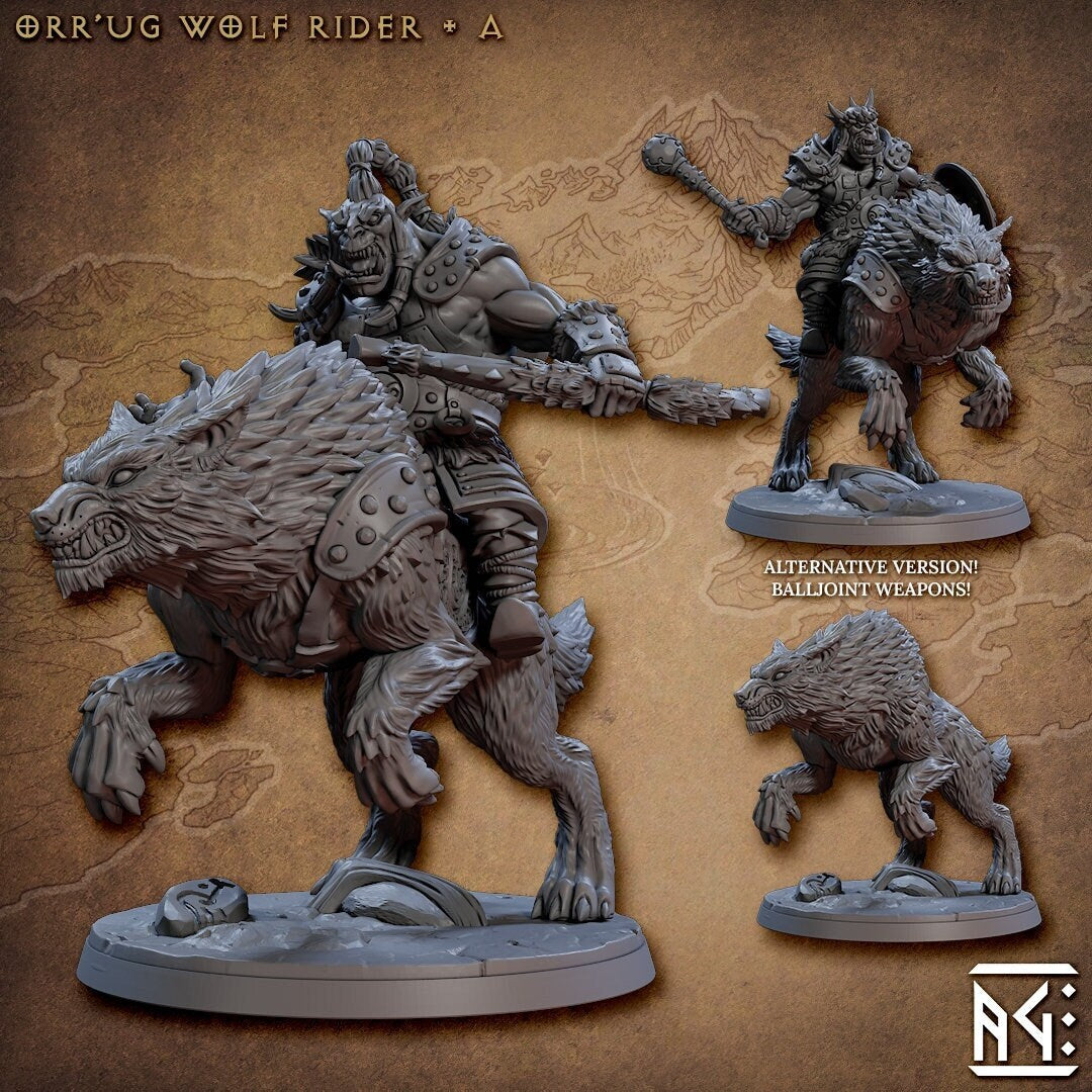 Orr'ug Wolf Rider A - Nomad Orr'ugs (30mm base) (sculpted by Artisans Guild)