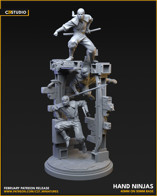 Hand Ninjas 40mm on 50mm Base (Sculpted by C27 Studios) - 3D Printed Miniature