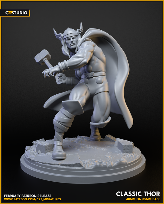 Classic Thor 40mm on 35mm Base (Sculpted by C27 Studios) - 3D Printed Miniature