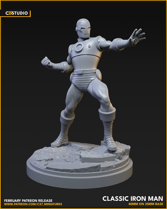 Classic Iron Man 40mm on 35mm Base (Sculpted by C27 Studios) - 3D Printed Miniature