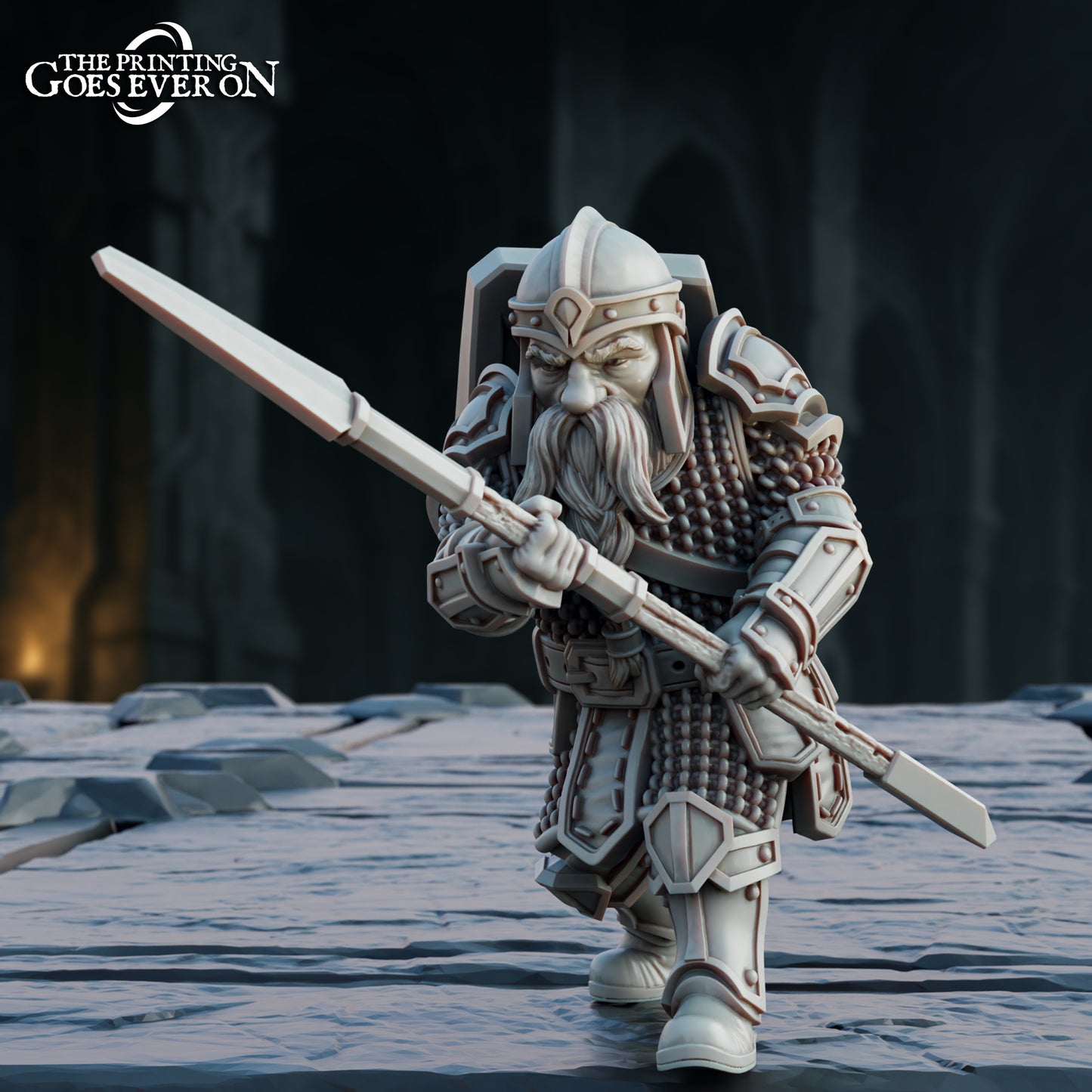 Steelvein Clan Dwarven Spearmen - set of 7 (Sculpted by The Printing Goes Ever On)