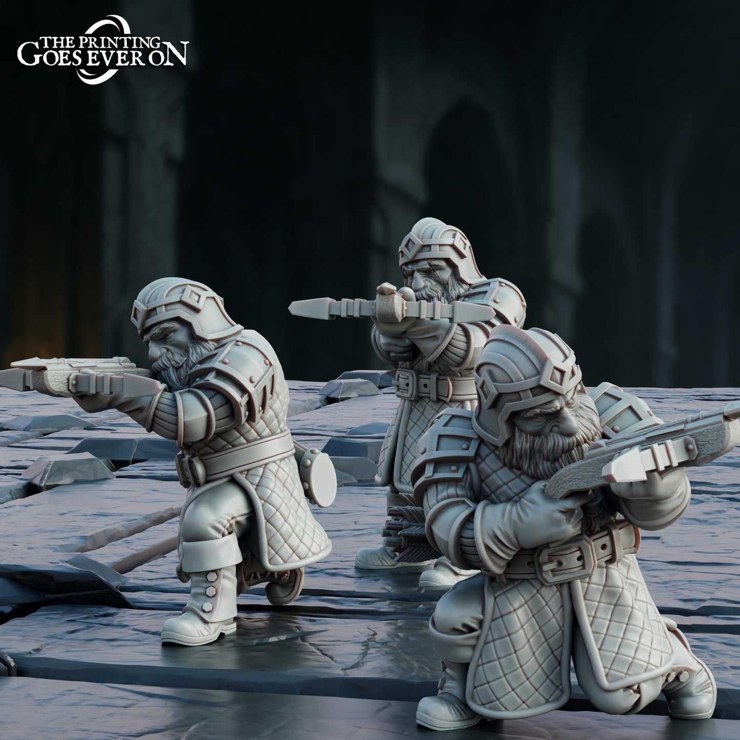 Steelvein Clan Dwarven Crossbowmen - set of 3 (Sculpted by The Printing Goes Ever On)