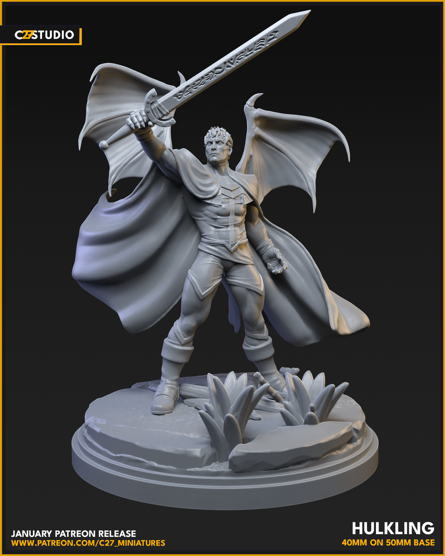 Hulkling Young Avengers 40mm on 50mm Base (Sculpted by C27 Studios) - 3D Printed Miniature