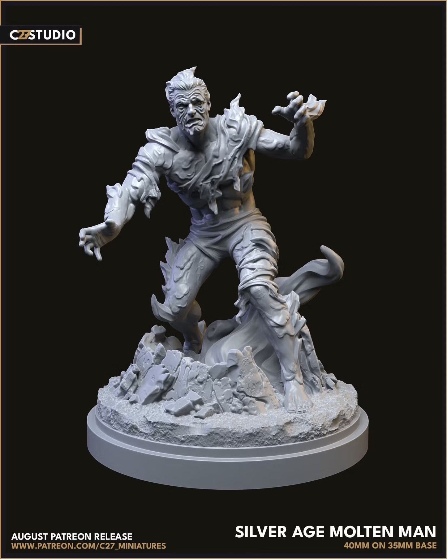 Silver Age Molten Man on 35mm Base (Sculpted by C27 Minis & Terrain)