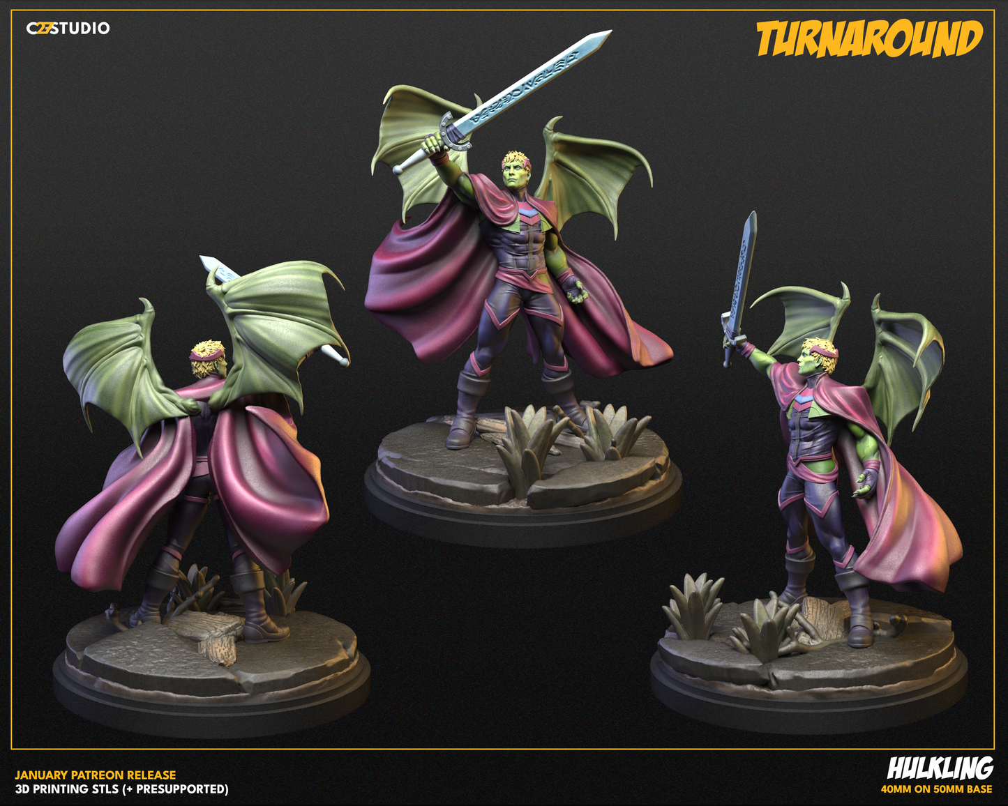 Hulkling Young Avengers 40mm on 50mm Base (Sculpted by C27 Studios) - 3D Printed Miniature
