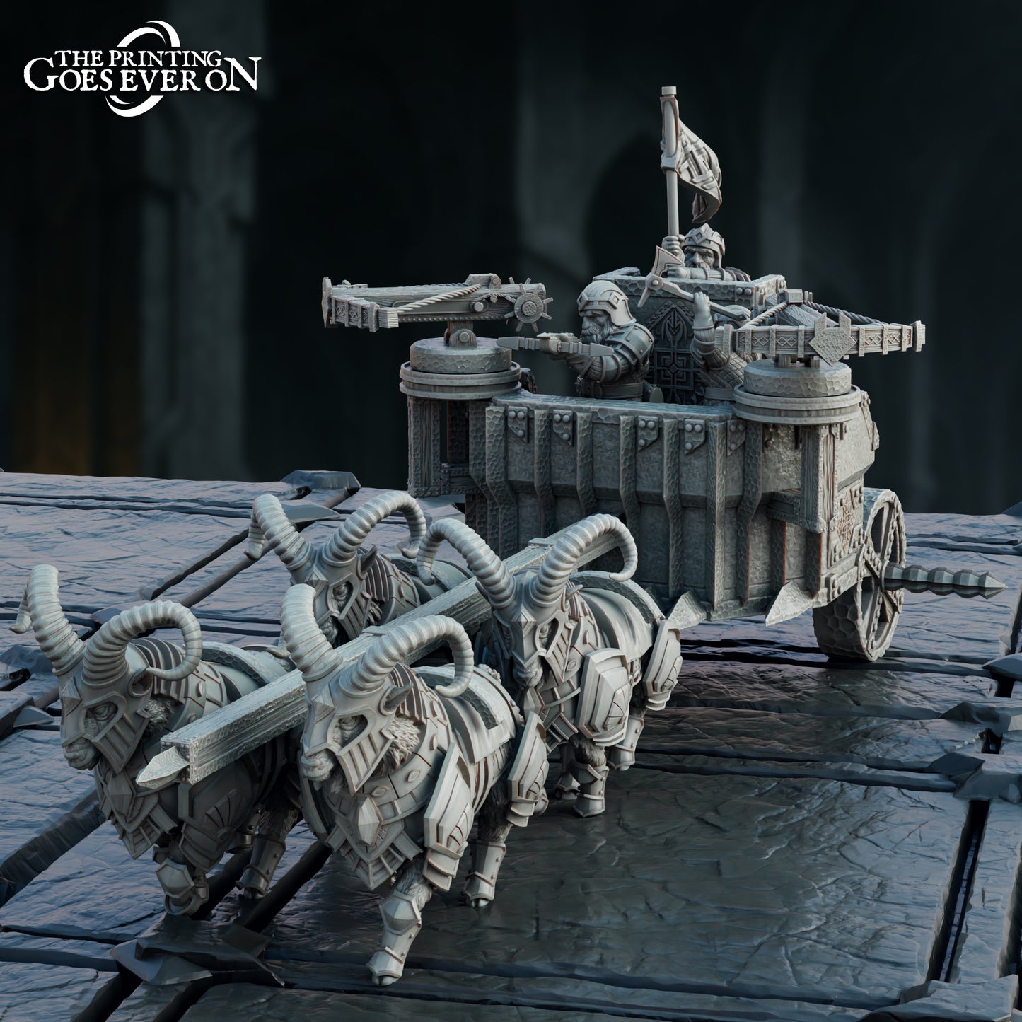 Dwarven Chariot with Crew (Sculpted by The Printing Goes Ever On)