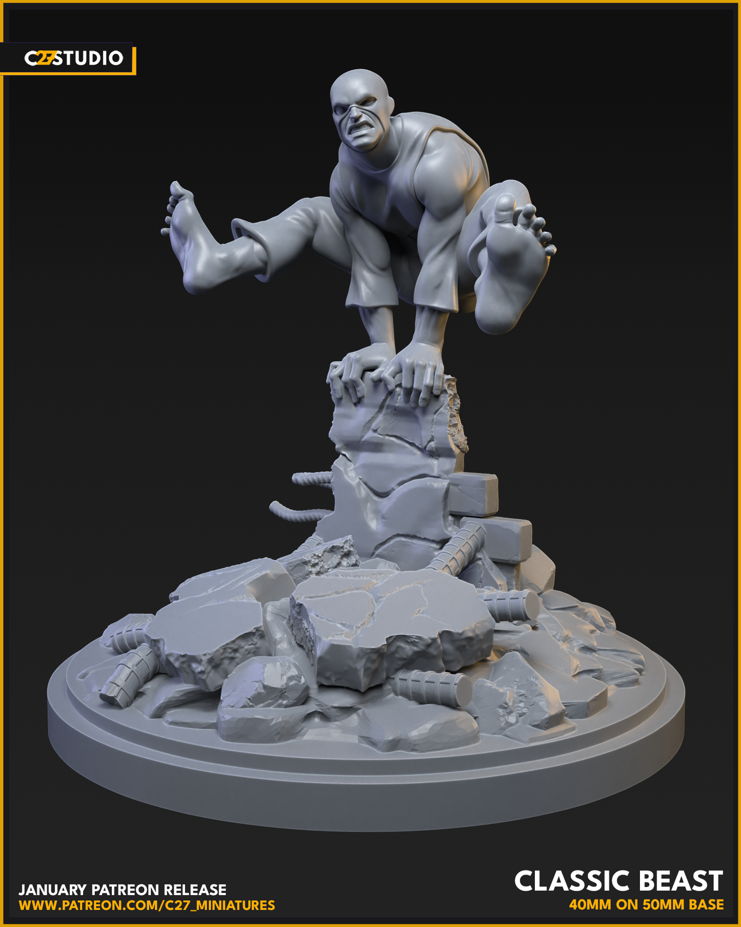 Classic Beast 40mm on 50mm Base (Sculpted by C27 Studios) - 3D Printed Miniature