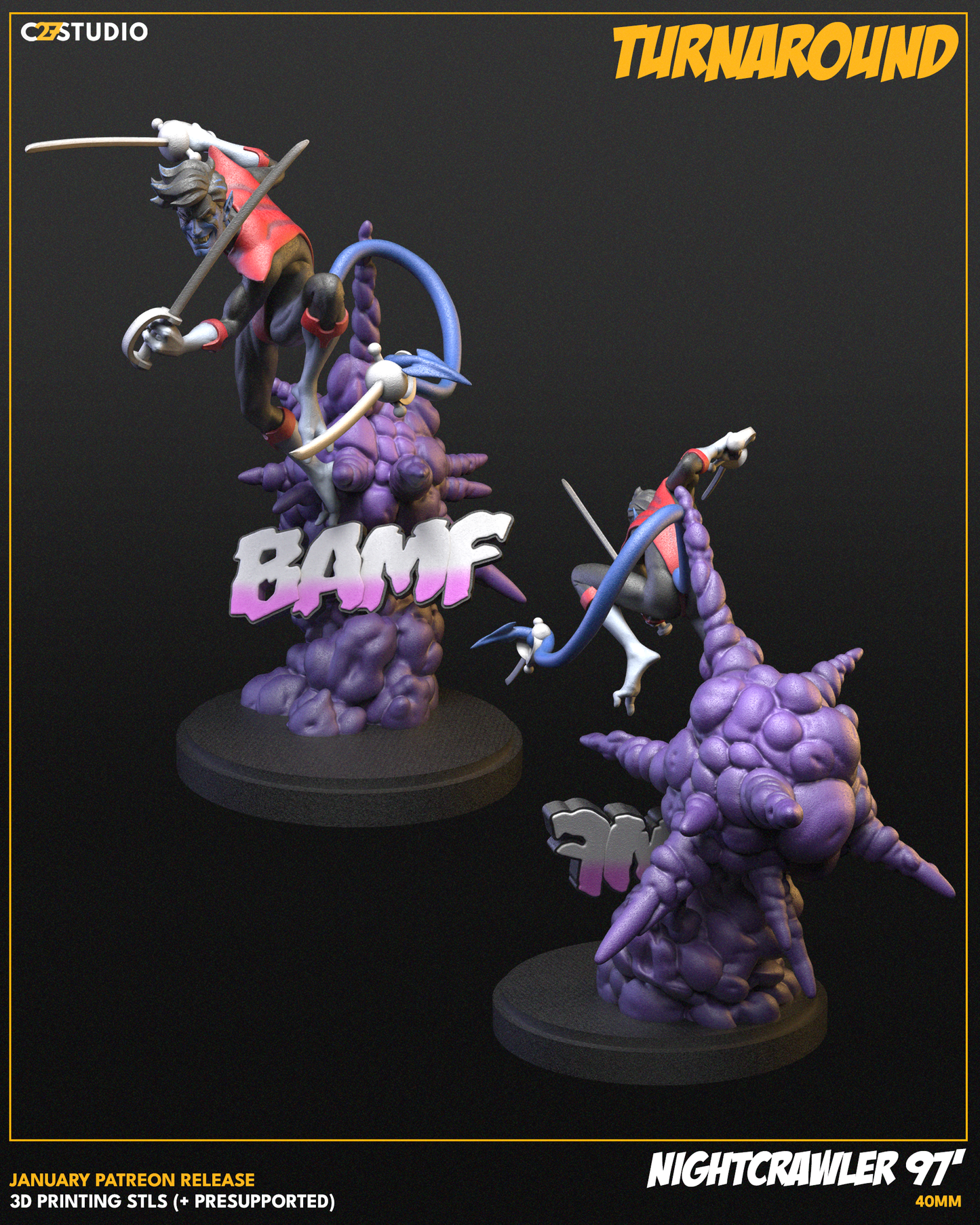 Nightcrawler 97 40mm on 35mm Base (Sculpted by C27 Studios) - 3D Printed Miniature