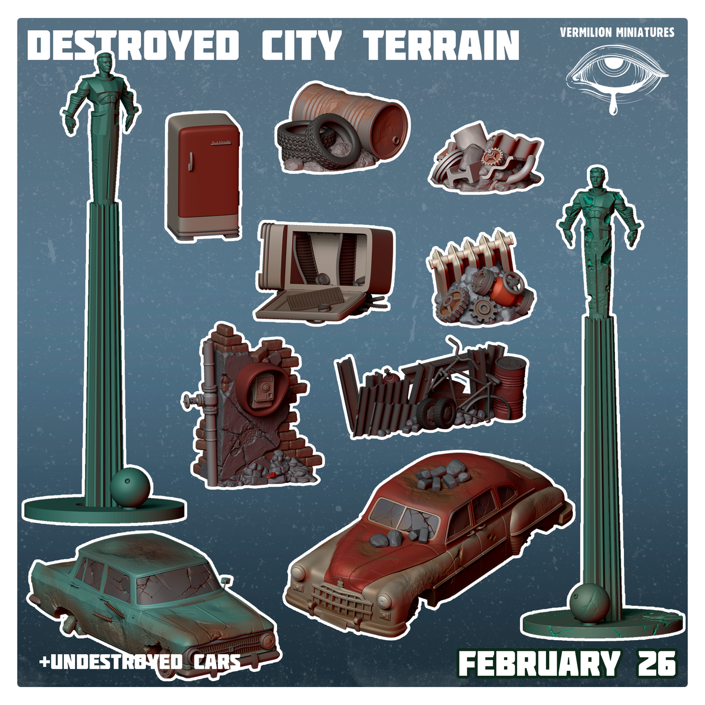 Destroyed City Terrain set (Sculpted by Vermillion Miniatures)