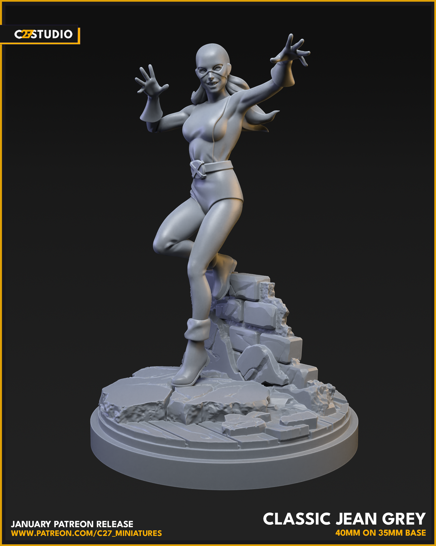 Classic Jean Grey 40mm on 35mm Base (Sculpted by C27 Studios) - 3D Printed Miniature