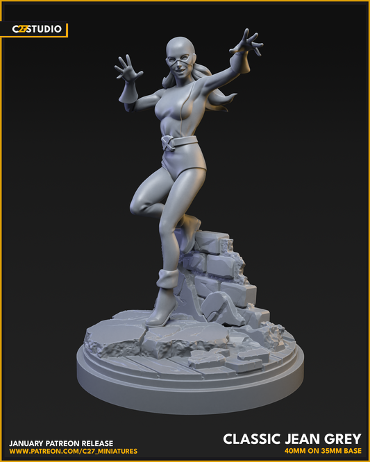 Classic Jean Grey 40mm on 35mm Base (Sculpted by C27 Studios) - 3D Printed Miniature