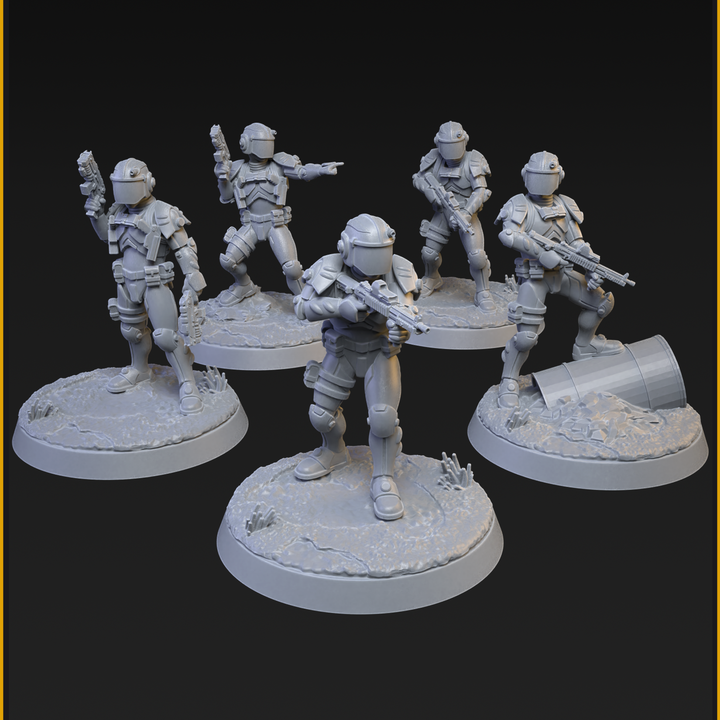 Shield Army Heavy Troopers 32mm Scale on 32mm Base (Sculpted by C27 Studios) - 3D Printed Miniature