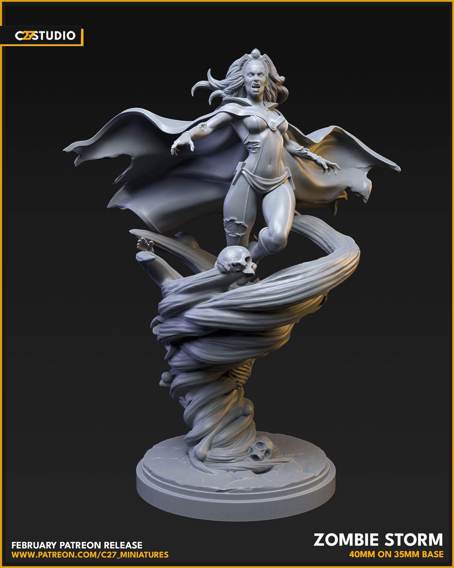 Zombie Storm 40mm on 35mm Base (Sculpted by C27 Studios) - 3D Printed Miniature