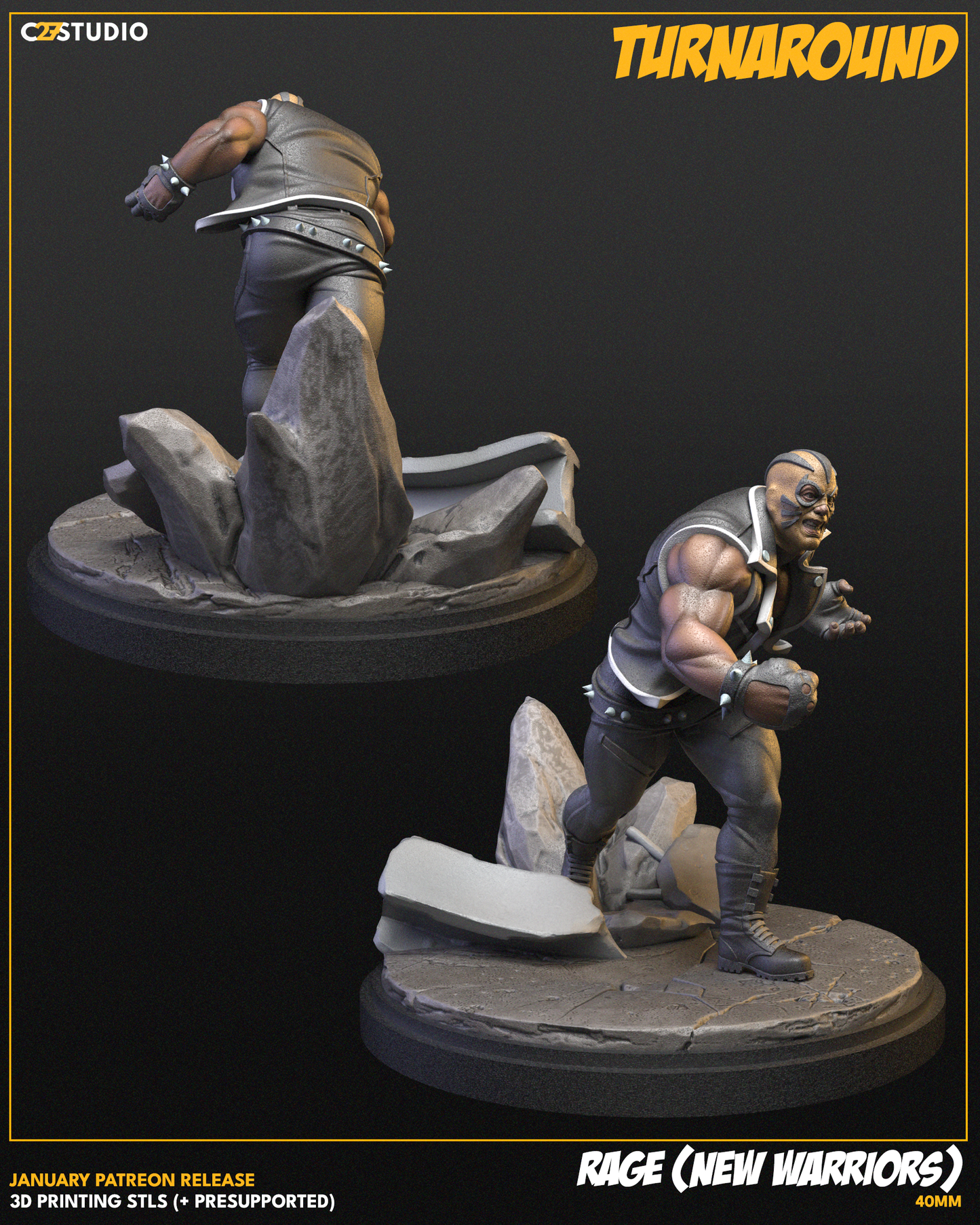 Rage New Warriors 40mm on 50mm Base (Sculpted by C27 Studios) - 3D Printed Miniature