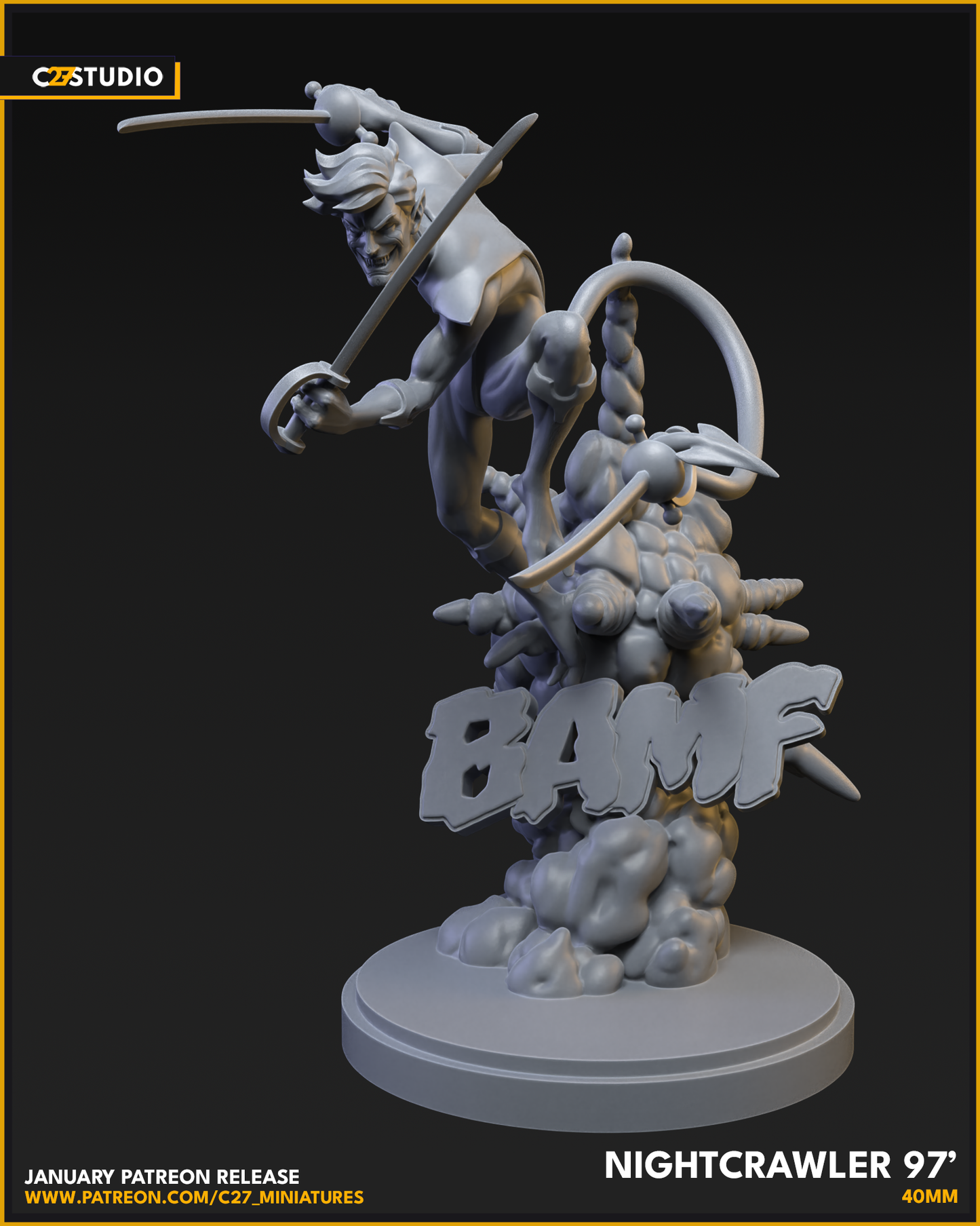 Nightcrawler 97 40mm on 35mm Base (Sculpted by C27 Studios) - 3D Printed Miniature