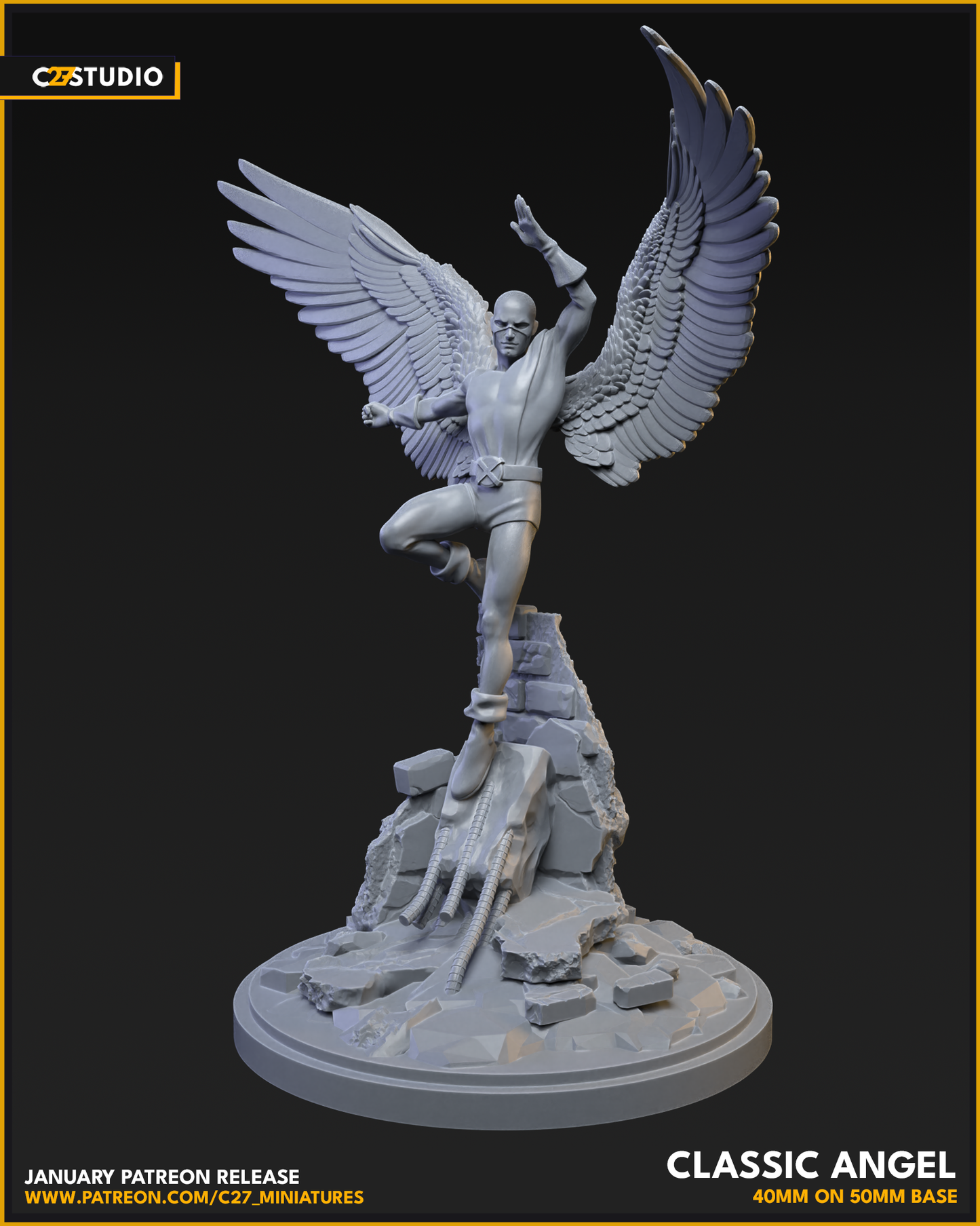 Classic Angel 40mm on 50mm Base (Sculpted by C27 Studios) - 3D Printed Miniature