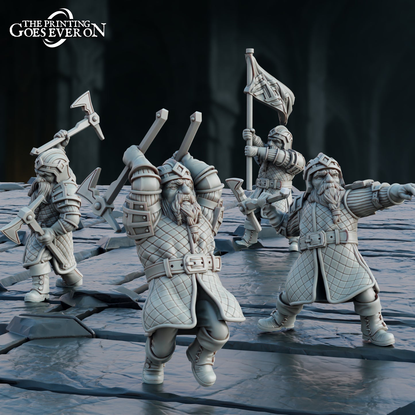 Steelvein Clan Dwarven Axethrowers - set of 4 (Sculpted by The Printing Goes Ever On)