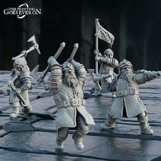 Steelvein Clan Dwarven Axethrowers - set of 4 (Sculpted by The Printing Goes Ever On)