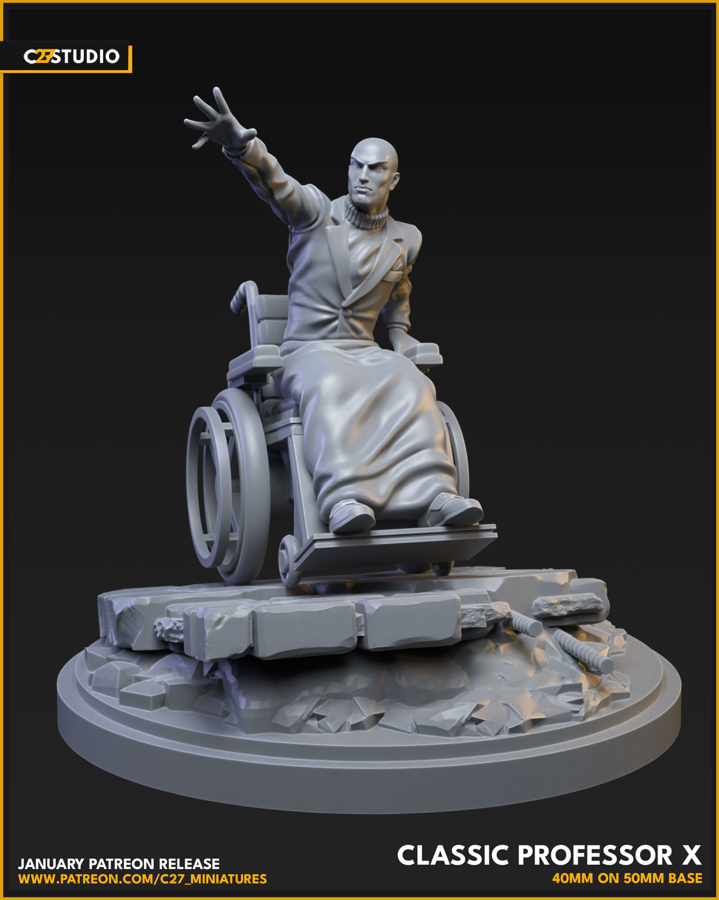 Classic Professor X 40mm on 50mm Base (Sculpted by C27 Studios) - 3D Printed Miniature