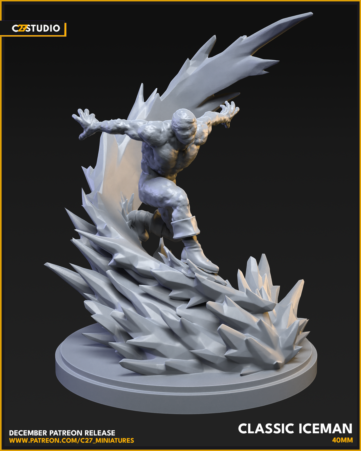 Classic Iceman 40mm Scale on 50mm Base (Sculpted by C27 Studios) - 3D Printed Miniature