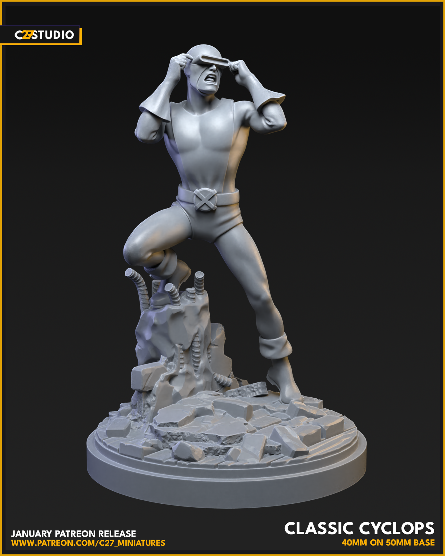 Classic Cyclops 40mm on 35mm Base (Sculpted by C27 Studios) - 3D Printed Miniature
