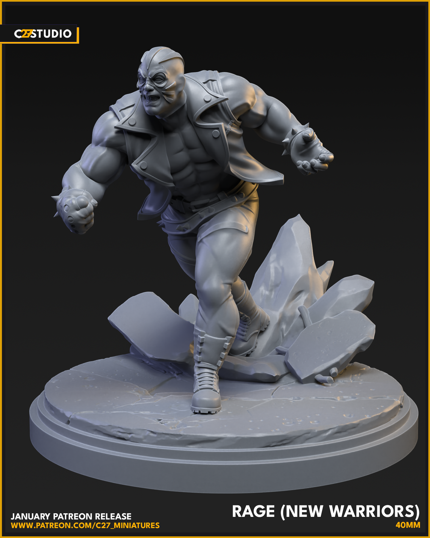 Rage New Warriors 40mm on 50mm Base (Sculpted by C27 Studios) - 3D Printed Miniature