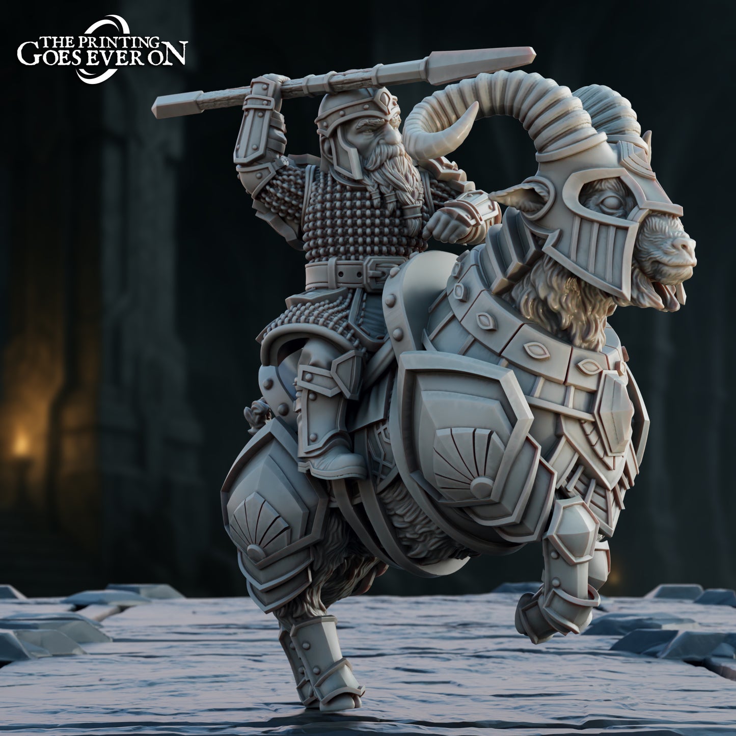 Steelvein Clan Dwarven Mountain Goat Riders - set of 3 (Sculpted by The Printing Goes Ever On)