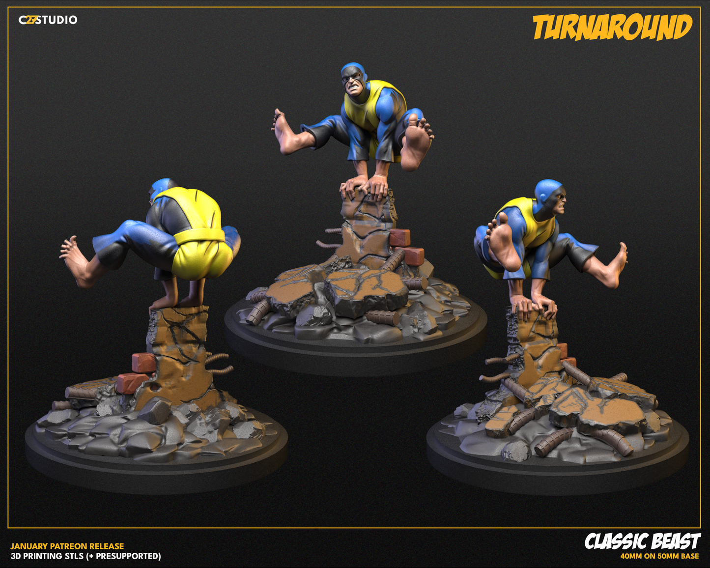 Classic Beast 40mm on 50mm Base (Sculpted by C27 Studios) - 3D Printed Miniature