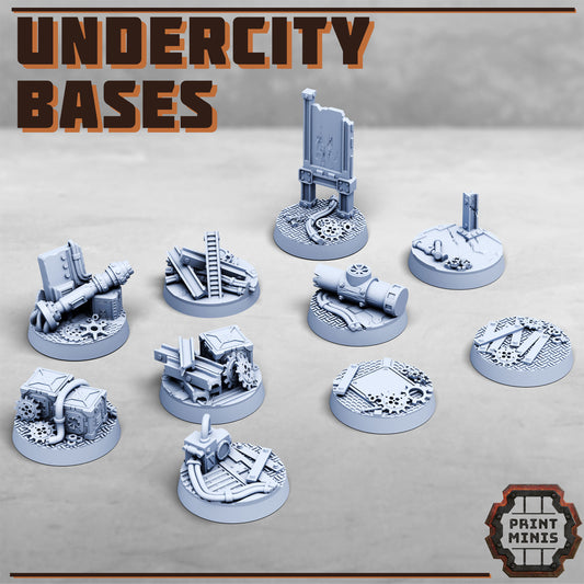 Undercity Scenic 25mm Bases x10 (Sculpted by PrintMinis)