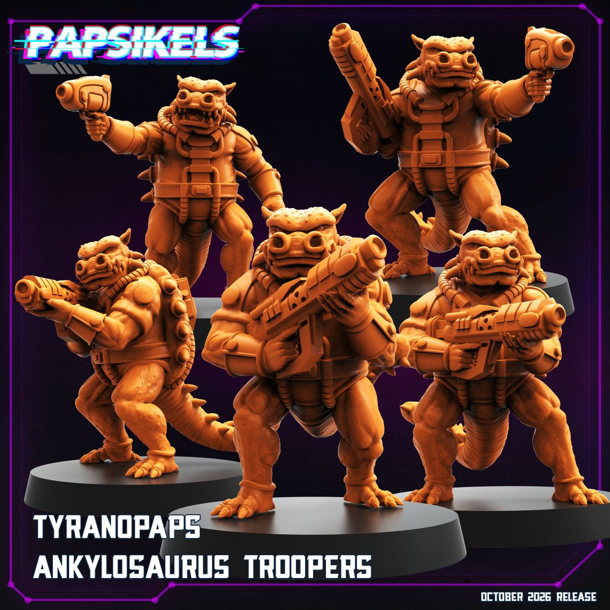 Ankylosaurus Troopers (5) 32mm resin miniature by Papsikels