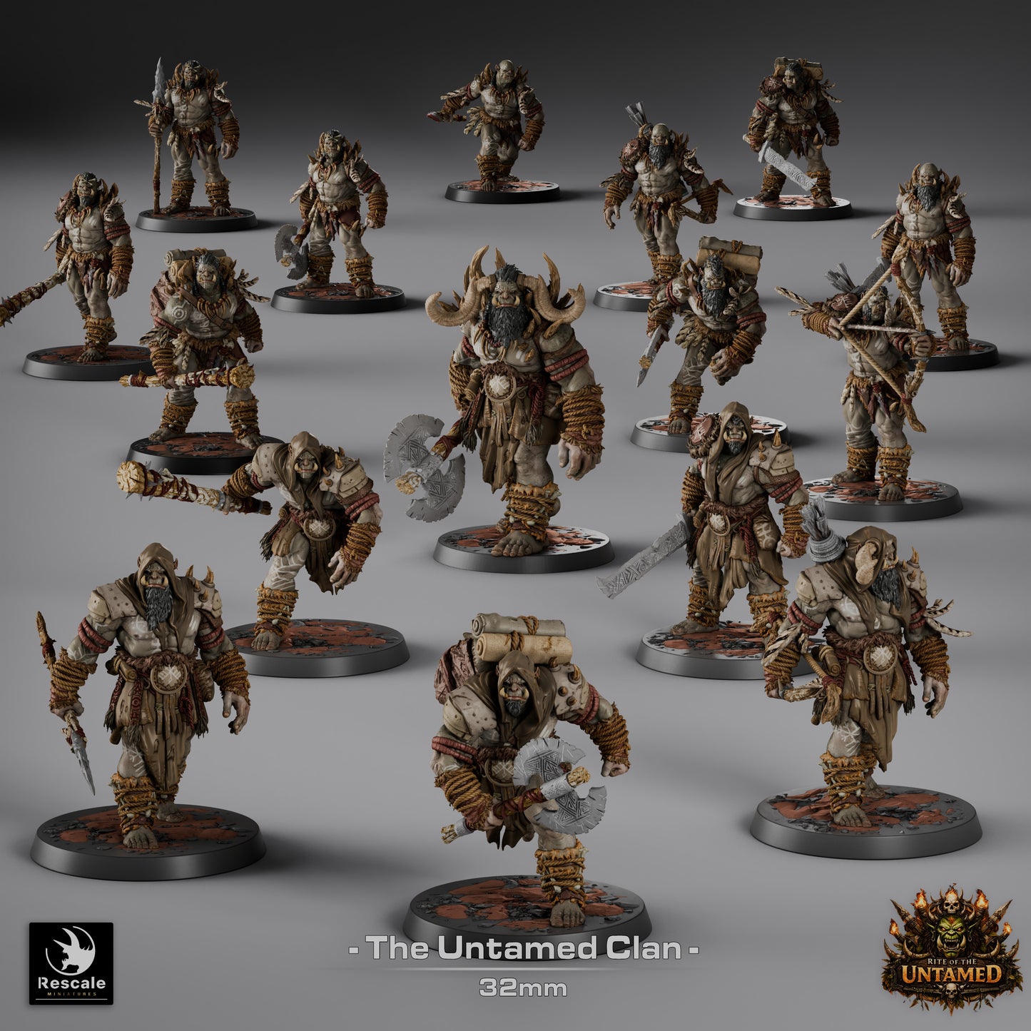 Orcs of the Untamed Clan - set of 16 - 3D Printed Miniatures (Sculpted by Rescale Miniatures)