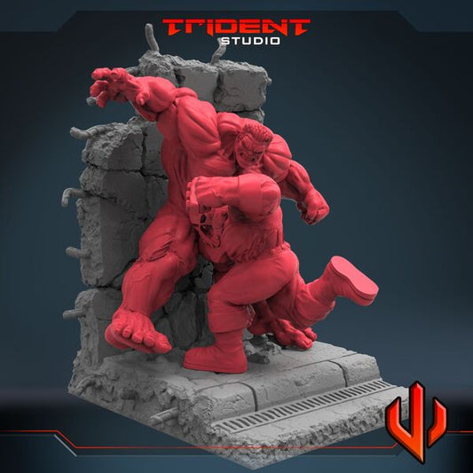 Hulk vs Juggernaut (Fan art sculpted by Trident Studio) (Crisis Protocol Proxy/Alternative)